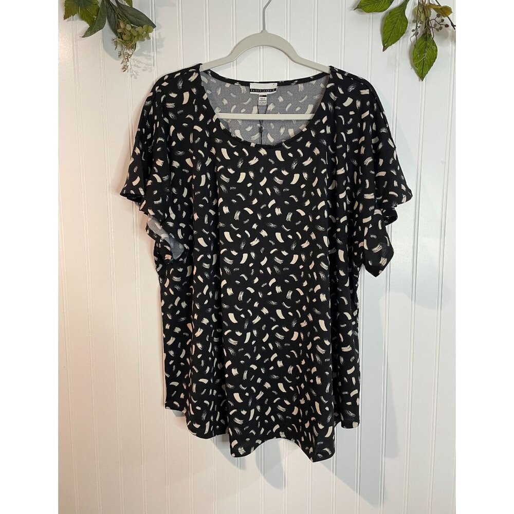 Jules & Leopold Womens 3X Black & White Abstract Print Flutter Sleeve Blouse